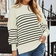 thumbnail image 1 of Wancir Womens Striped Sweaters Casual Cotton Knitted Long Sleeve Pullover Sweater 2024 Fashion Color Block Round Neck Tops, 1 of 9