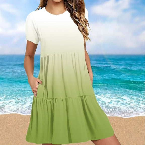 Wancir Womens Summer Striped Short Sleeve T-Shirt Dresses Casual Swing Aline Dresses with Pocket