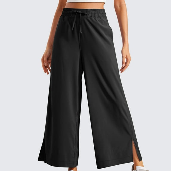 Wancir Womens Wide Leg Pants Side Split High Waisted Palazzo Beach Pants Summer Boho Flowy Trousers