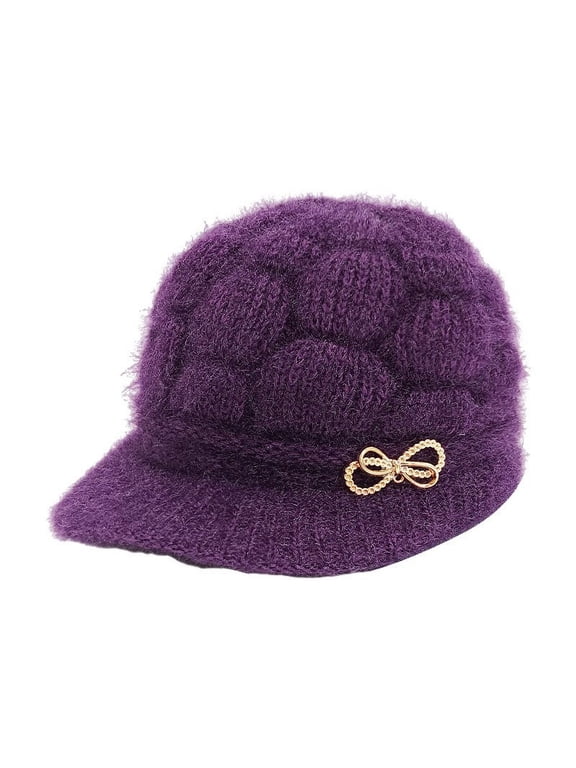 Wancir Womens Winter Cable Warm Fleece Lined Crochet Knit Hat W/Visor Newsboy Cabbie Cap