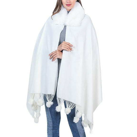 Wancir Womens Winter Coats Poncho Cape, Faux Fur Trim Knitted Cardigan Elegant Fringe Sweaters Shawl Striped Loose Fit Scarf