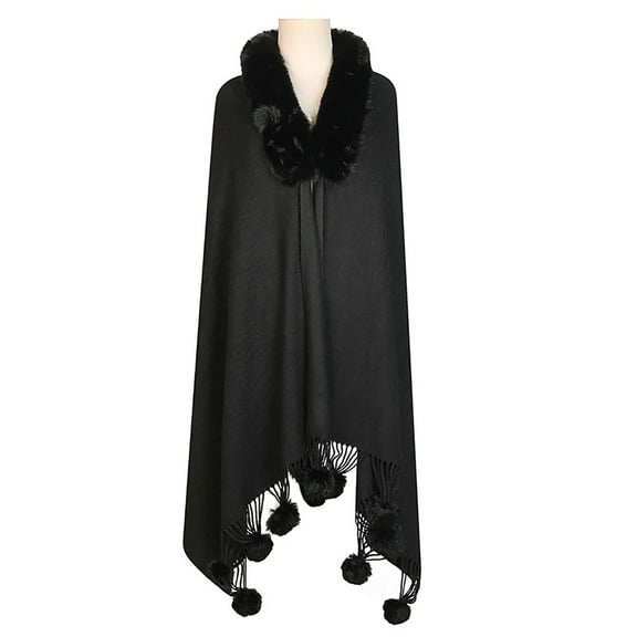 Wancir Womens Winter Coats Poncho Cape, Faux Fur Trim Knitted Cardigan Elegant Fringe Sweaters Shawl Striped Loose Fit Scarf