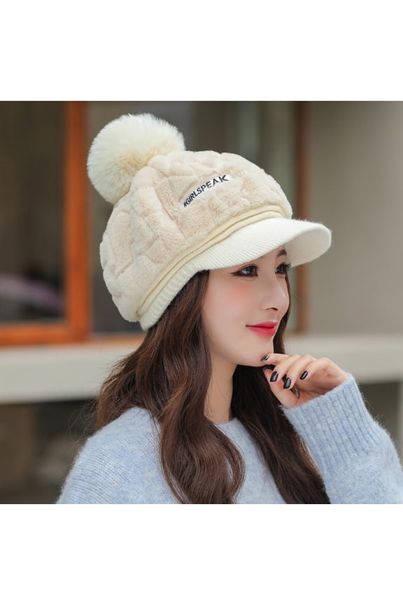 Wancir Womens Winter Elegant Cable Flower Knitted Newsboy Cabbie Cap Beret Beanie Hat with Visor, Warm Plush Fleece Lined