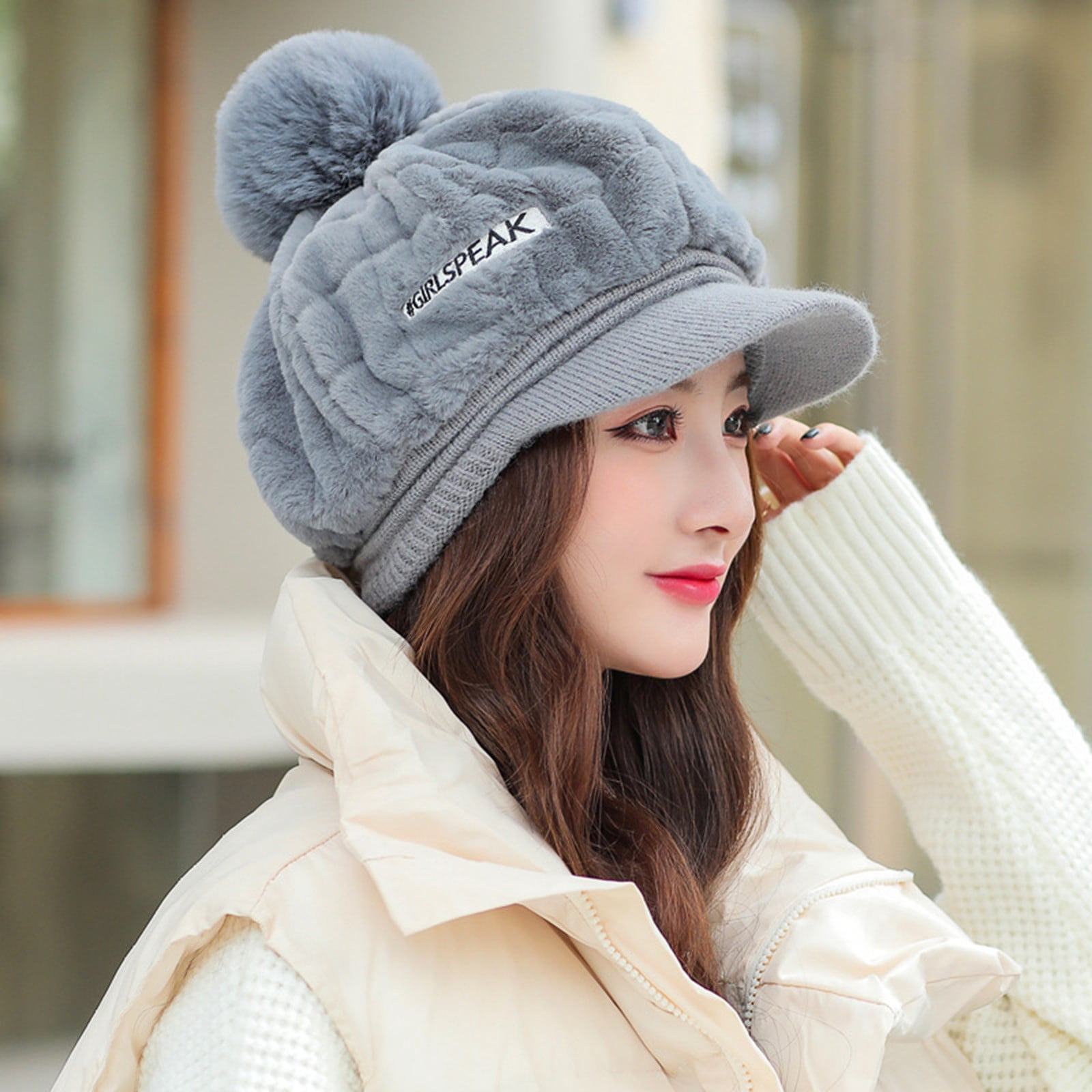 Women\'s Winter Elegant Cable Flower Knitted Beret Beanie Hat with Visor Womens Winter Elegant Cable Flower Knitted Newsboy Cabbie  main image 2