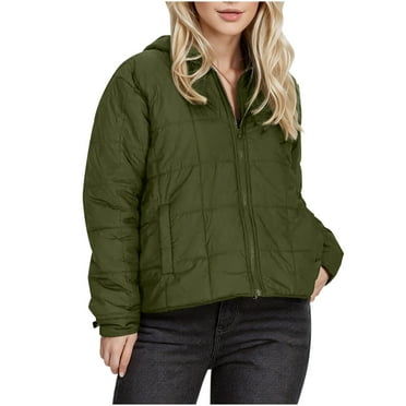 Wancir Womens Zipper Hooded Puffer Jacket Long Sleeve Winter Warm Down Coats with Pockets