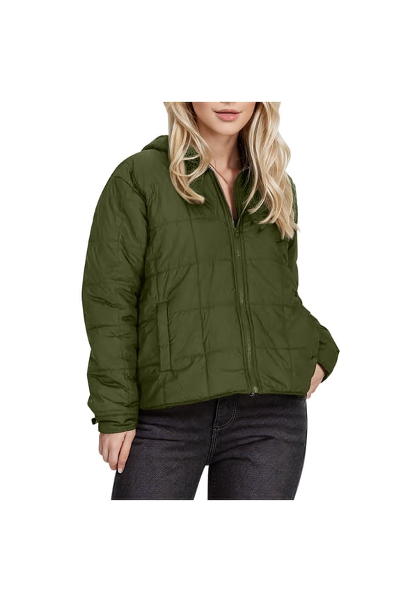 Wancir Womens Zipper Hooded Puffer Jacket Long Sleeve Winter Warm Down Coats with Pockets