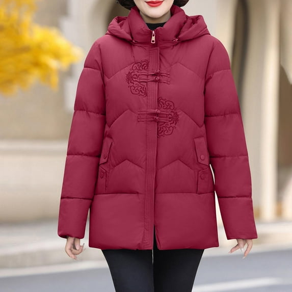 Wancir Womens Zipper Hooded Puffer Jacket Long Sleeve Winter Warm Down Coats with Pockets