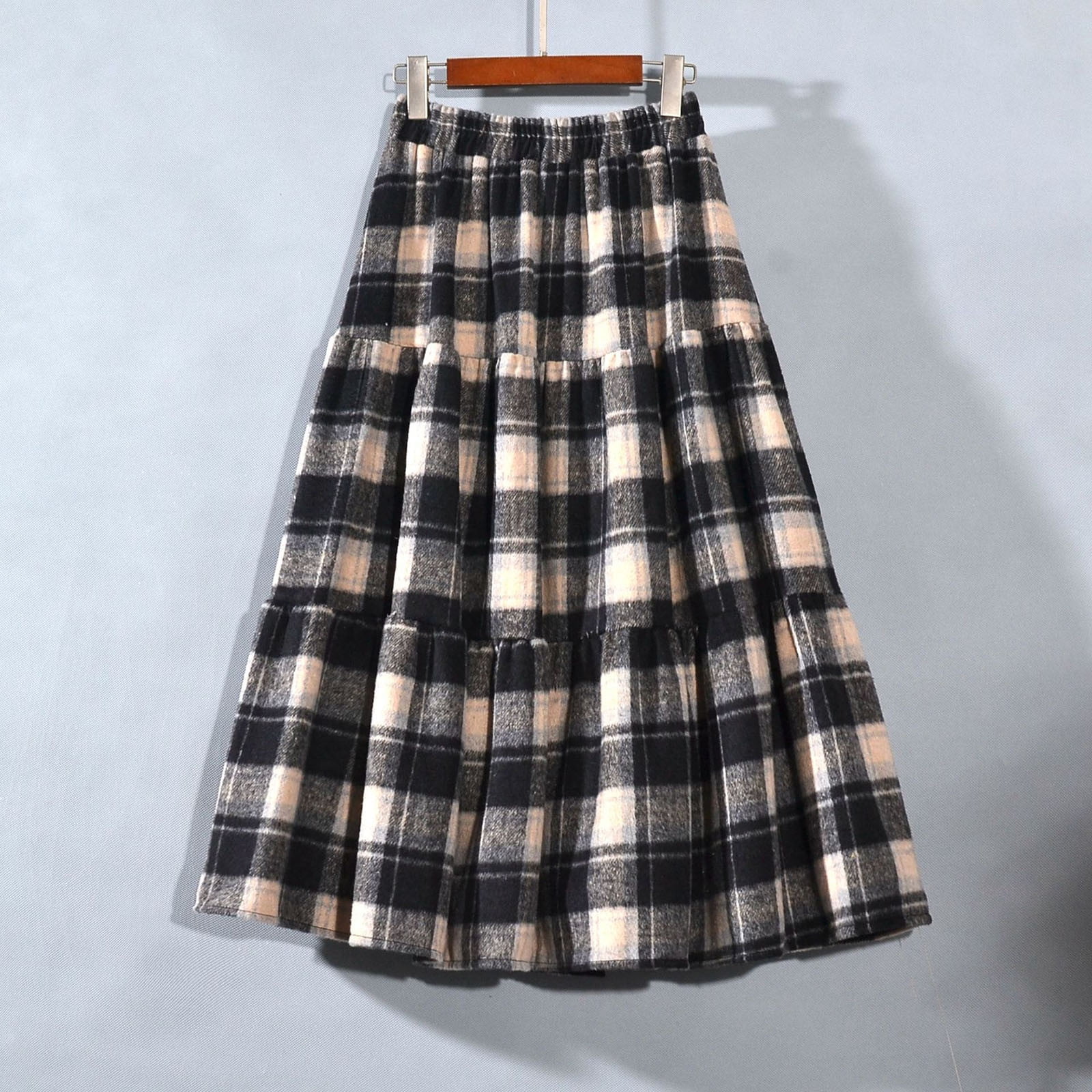 Women Autumn Plaid A Shape Lace Spliced 100 Cotton Skirt main image 1