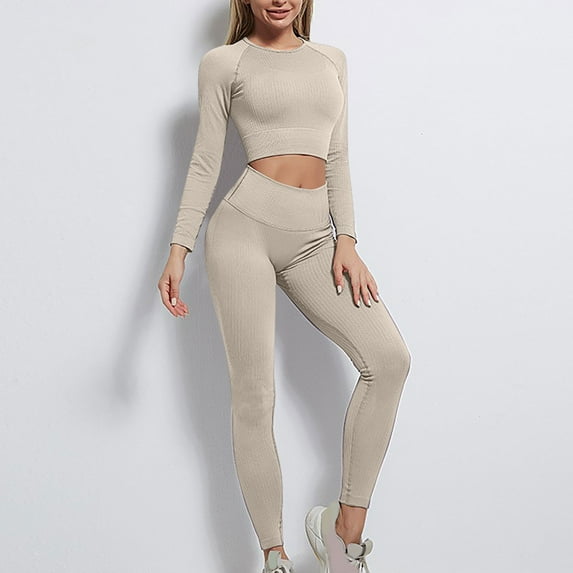 Wancir Workout Sets for Women Two Piece Outfits Seamless High Waist Leggings Yoga Crop Tops Athletic Sports Gym Sets