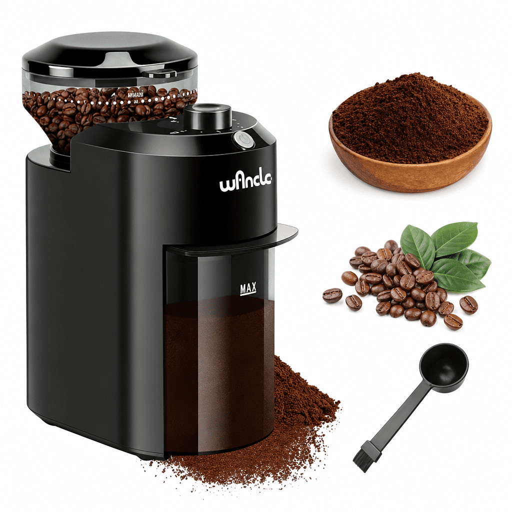 Wancle Burr Coffee Grinder - Electric Coffee Bean Grinder - Adjustable with 28 Settings - 2-12 Cups - Professional Electric Flat Burr Grinder (Plastic, Black)