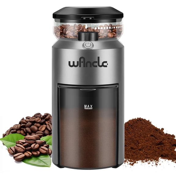 Wancle Coffee Grinder - Electric Burr Coffee Grinder - Adjustable Burr Mill with 28 settings - 12 Cups - Professional Coffee Bean Grinder - Grey