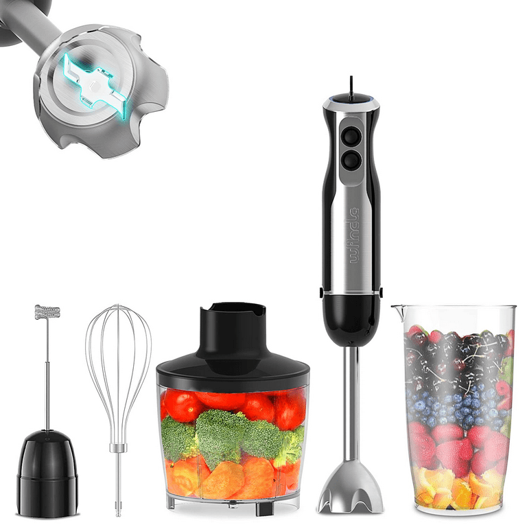 OUTRONSM Cordless Hand Blender, CordIess Immersion Blender Rechargeable,  with Charging Cable, 500ml Chopper, 600ml Container, Egg Whisk, for