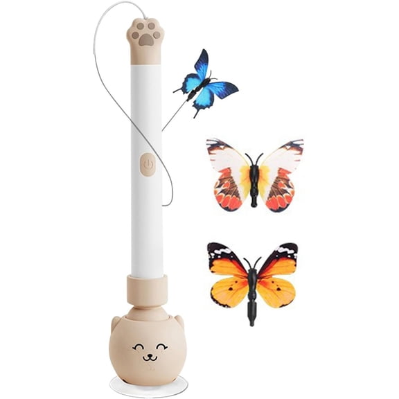 Wand Cat Toy, Rechargeable Handheld Spinner Butterfly Teaser with Suction Base for Indoor Cats