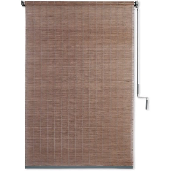 Wand Operated Outdoor Roller Shade Cordless Sun Blocking Window Blind for Patio, Deck, or Sunroom Fade Resistant, Smooth Wand Operation, Kid-Safe, Hardware Included, 4' x 6', Teak