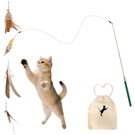 Wand - Retractable Wand with 4 Refills for Indoor Enrichment, Interactive for Bored Adult Cats and High-Energy Kittens (FlutterFlick Series)