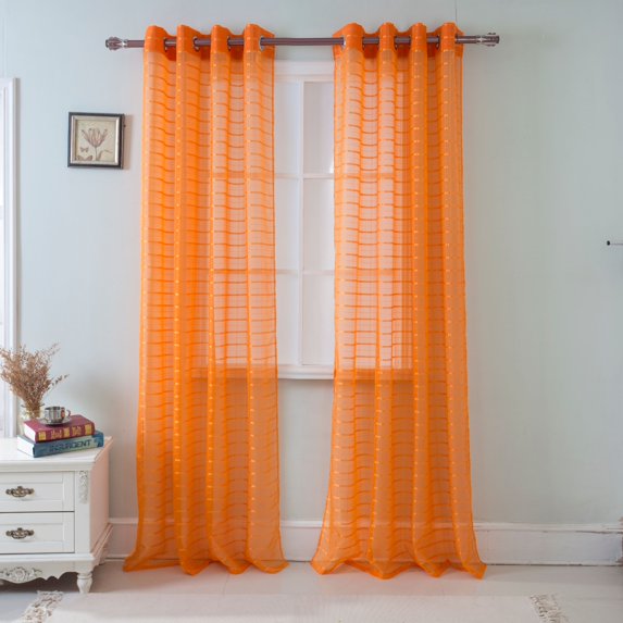 Olivia Gray Wanda Box Voile Grommet Panel - Machine Washable Polyester Curtain Panels with 8 Shiny Silver Grommets - 54-inch x 90-inch - Neon Orange