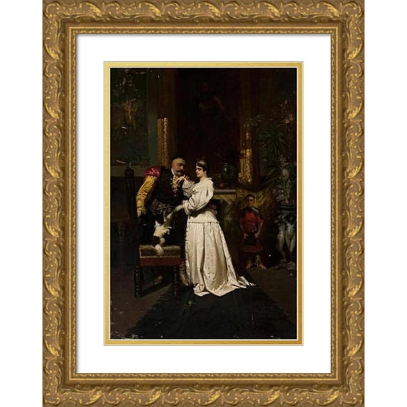 Wandalin Strzałecki 18x24 Gold Ornate Framed and Double Matted Museum Art Print Titled - King John III Sobieski and Marysieńka (1881)