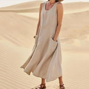Jsaierl Cotton Linen Dresses Women Short Sleeve Summer Plus Size Midi Dress  Cute Solid Color V Neck Dress Lightweight Beachy Dresses 2023 