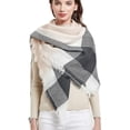 thumbnail image 1 of Wander Agio Womens Warm Stripe Plaid Scarf Color: Plaid Grey Pink 11, 1 of 4