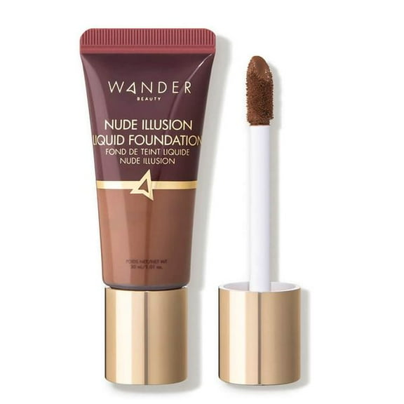 Foundation Liquid Makeup - Color Corrector - WANDER BEAUTY NUDE ILLUSION LIQUID FOUNDATION - Vegan Makeup, Buildable, Natural Radiant Finish. Spot Concealer, Covers Blemishes, Redness & Discoloration