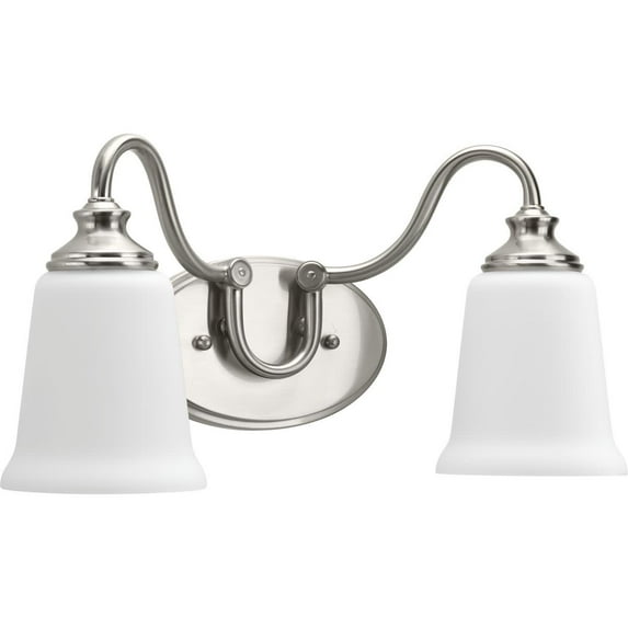 Wander Collection Two-Light Brushed Nickel Etched Opal Glass Farmhouse Bath Vanity Light