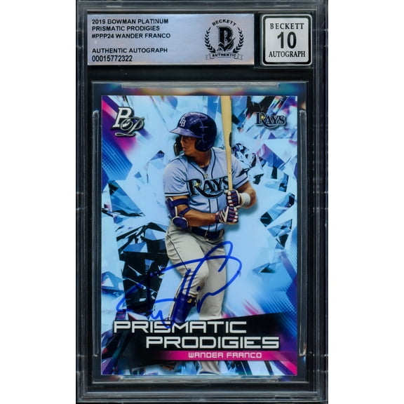 Wander Franco Autographed 2019 Bowman Platinum Prismatic Prodigies Rookie Card #PPP24 Tampa Bay Rays Auto Grade Gem Mint 10 Beckett BAS #15772322