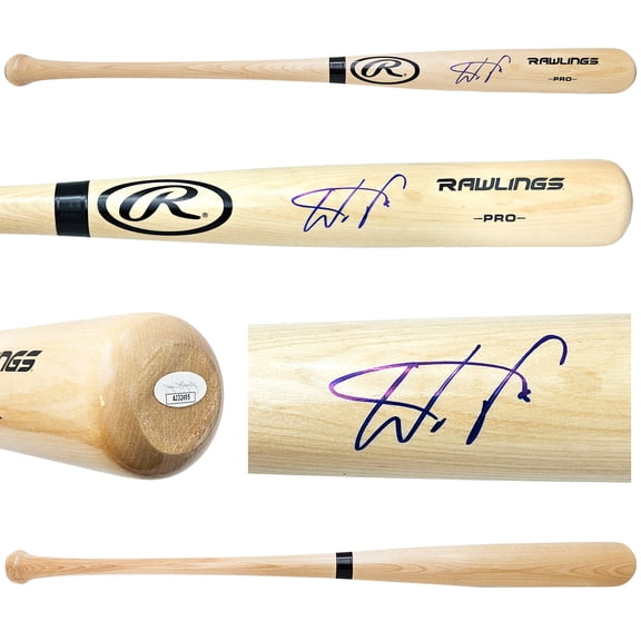 Wander Franco Autographed Blonde Rawlings Pro Bat Tampa Bay Rays JSA 215880