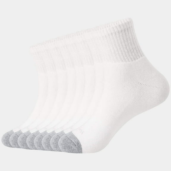 Wander Group Cotton Athletic Ankle Socks (Men's or Women's), White (8 Pairs)