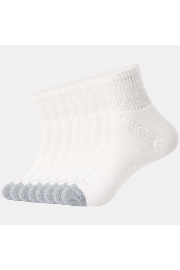 Group Cotton Athletic Ankle Socks (Men's or Women's), White (8 Pairs)