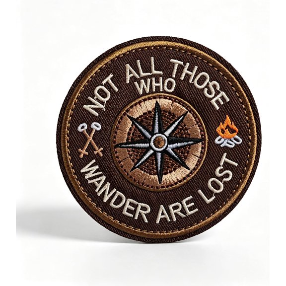 Not All Those Who Wander are Lost Compass Camping Patch Hook and Loop Cool Tactical Morale Embroidered Badge 3 Inch Hiking Adventure for Backpack Jacket Vest Hat Molle Helmets Gym Outdoor Travel Gift
