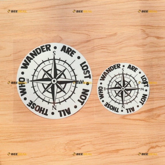 Not All Those Who Wander are Lost Compass Decal Sticker Vinyl Car Truck Boat 4x4 Ford - 2 Pack Reflective, 4 Inches, 6 Inches - White Background for Chevy Jeep