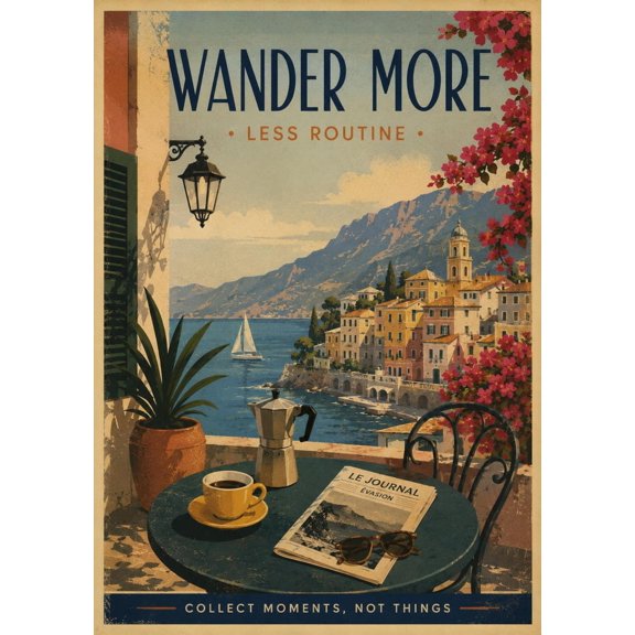 Wander More Retro Travel Poster, Unframed Paper Poster 8x10in