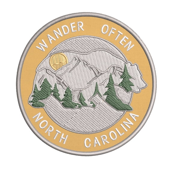 Wander Often! North Carolina 3.5 Inch Iron Or Sew On Embroidered Fabric Badge Patch Seek Adventure, National Park Iconic Series