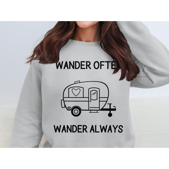Wander Often Wander Always Sweatshirt, Adventure Lover Gift, Travel Enthusiast Hoodie, Cozy Camping Apparel, Retro Camper Design (SportGrey, 2XL)