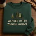 thumbnail image 1 of Wander Often Wonder Always Embroidered Hoodie, Forest Tree Sweatshirt, Nature Lover Crewneck, Hiking Adventure Gift, 1 of 4