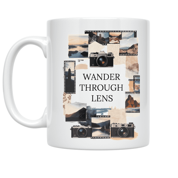 Wander Through Lens Vintage Camera Art - Travel Photography Enthusiast - 11 oz Ceramic Coffee Mug