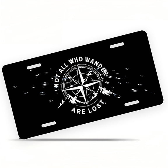 Wanderer's Compass Logo Front License Plate, Metal License Plate, Funny Standard Plates Personalized Novelty Decorative For Men/Women/Boys/Girls Car 6×12 Inch