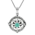 thumbnail image 1 of Wanderer’s Guide Sterling Silver Compass Green Turquoise Inlaid Necklace, 1 of 6