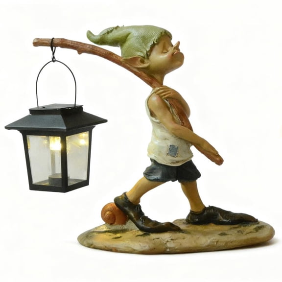 ZL 9.4 in Wandering Elf Garden Statues, Solar Powered Light Sensor Lamp Outdoor Decor