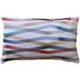 thumbnail image 1 of Wandering Lines Ocean Coast Throw Pillow 12x19 Rectangular Teal Gold Linen Blend, 1 of 2
