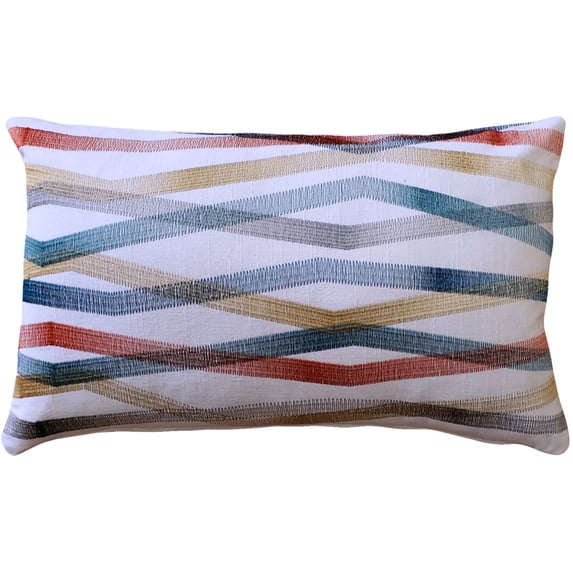 Wandering Lines Ocean Coast Throw Pillow 12x19 Rectangular Teal Gold Linen Blend