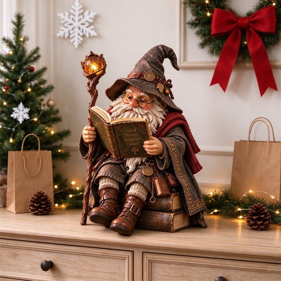 Wandering Scholar Gnome Enchanted Reading Wizard Figurine - Fantasy Wizard Statue, Reading Gnome with Detailed Resin Work for Library Desk Fireplace, Gift for Book Lovers