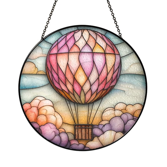 Wanderlust Balloon Landscape Stained Glass Suncatcher, Window Decor Hanging Glass Style Art Accent