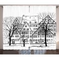 thumbnail image 1 of Ambesonne Autumn Curtains 2 Panel Set, European Town Street, 108" x 90", Black White, 1 of 3