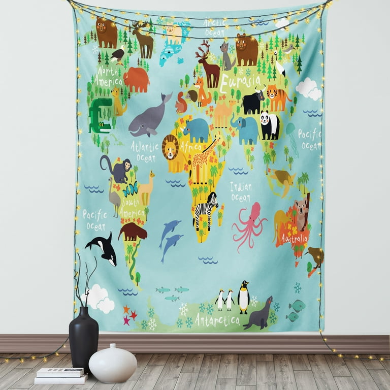 Wanderlust Decor Wall Hanging Tapestry Animal map of the world