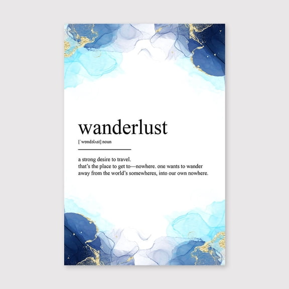 Wanderlust Definition Dictionary Style Wall Art – Blue Abstract Modern Canvas Decor - 8x12 inches