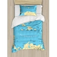 thumbnail image 1 of Wanderlust Duvet Cover Set, Caribbean Political Map Capitals National Borders Important Cities Rivers Lakes, Decorative 2 Piece Bedding Set with 1 Pillow Shams, Twin Size, Blue Ivory, by Ambesonne, 1 of 3