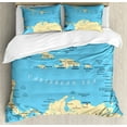 thumbnail image 1 of Wanderlust Duvet Cover Set, Caribbean Political Map Capitals National Borders Important Cities Rivers Lakes, Decorative 3 Piece Bedding Set with 2 Pillow Shams, Calking Size, Blue Ivory, by Ambesonne, 1 of 3