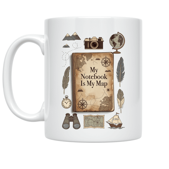 Wanderlust Journal Design - Travel Enthusiast - 11 oz Ceramic Coffee Mug