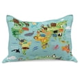 thumbnail image 1 of Wanderlust Knitted Quilt Pillowcover, Animal Map of the World for Cartoon Mountains Forests, Standard King Size Pillow Cover for Bedroom, 36" x 20", Pale Blue Yellow Green, by Ambesonne, 1 of 2